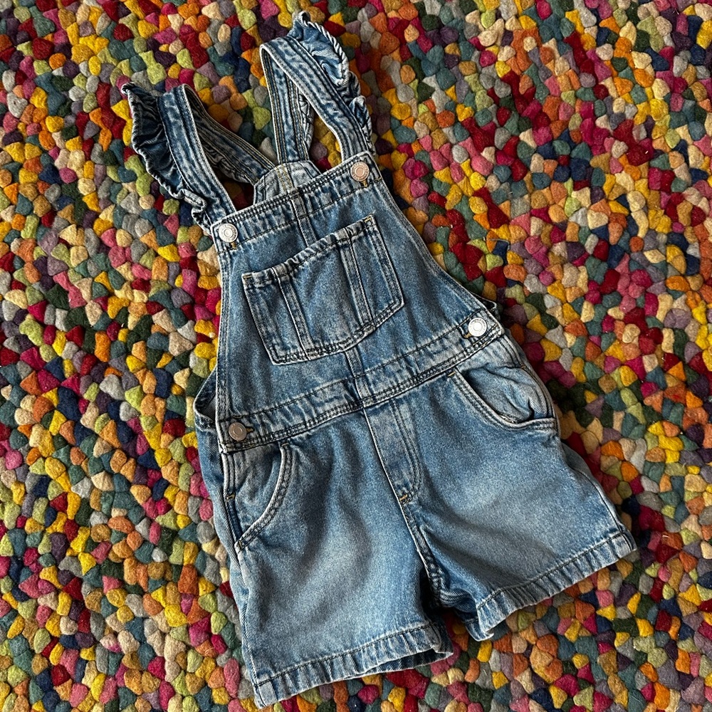 Girl's Denim Blue Ruffle Sleeve Overalls